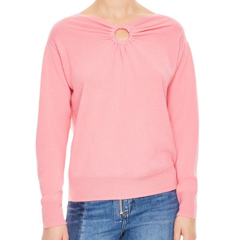 SANDRO PARIS RING DETAIL CUTOUT SWEATER NEIGE PINK